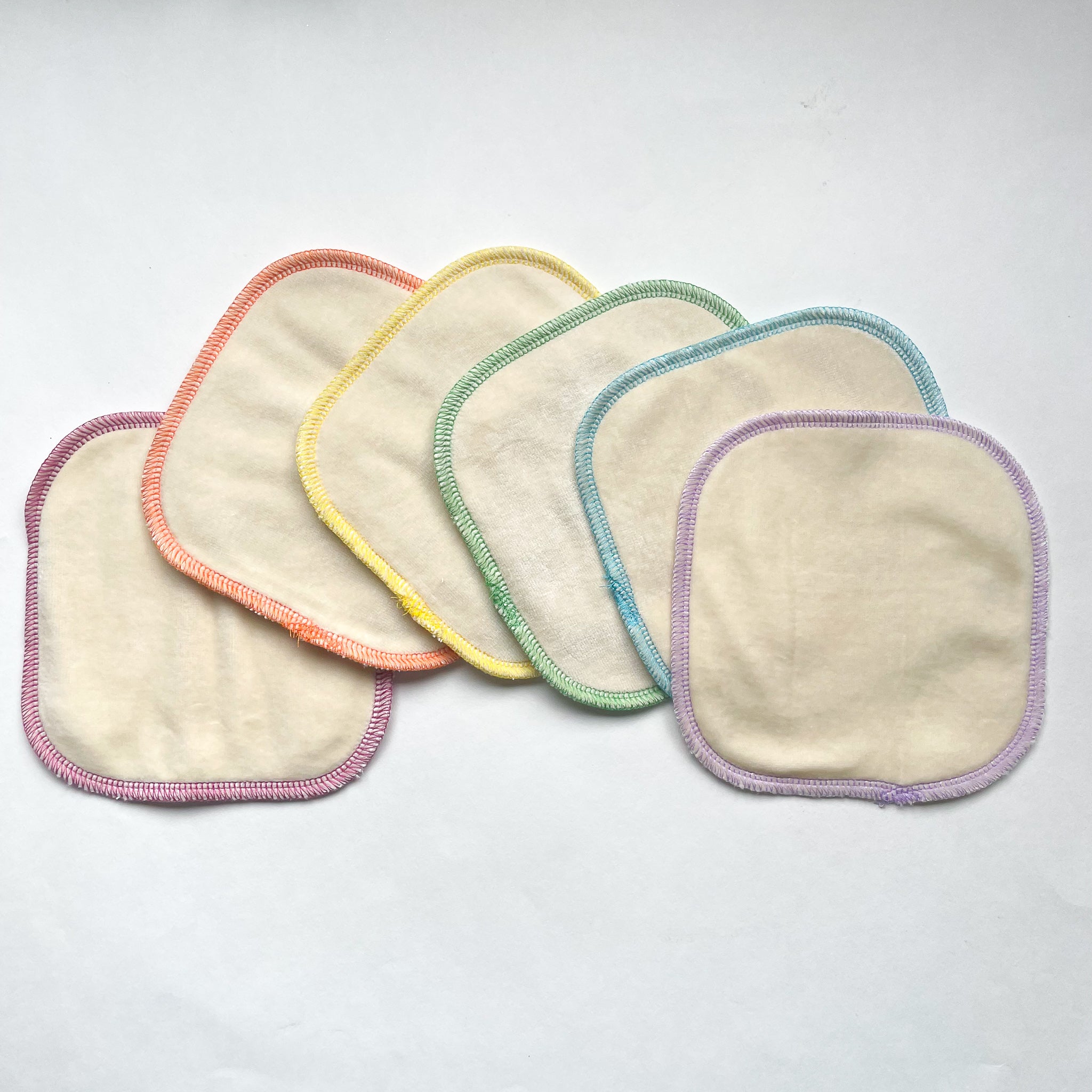 Natural with Spring Rainbow Serging | 6-pack Reusable Cloth Wipes | Organic Cotton/Bamboo Blend