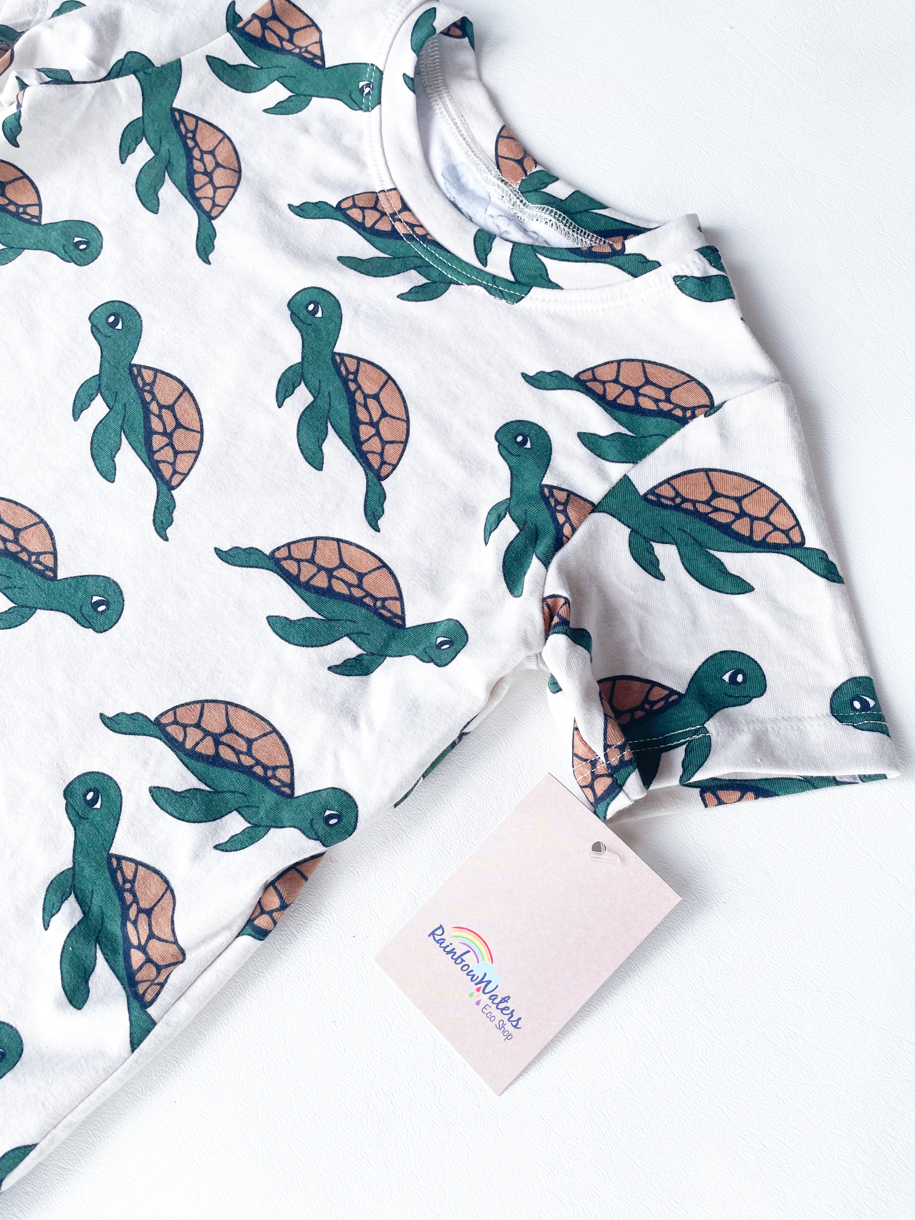 Sea Turtles Ringer tee, organic cotton