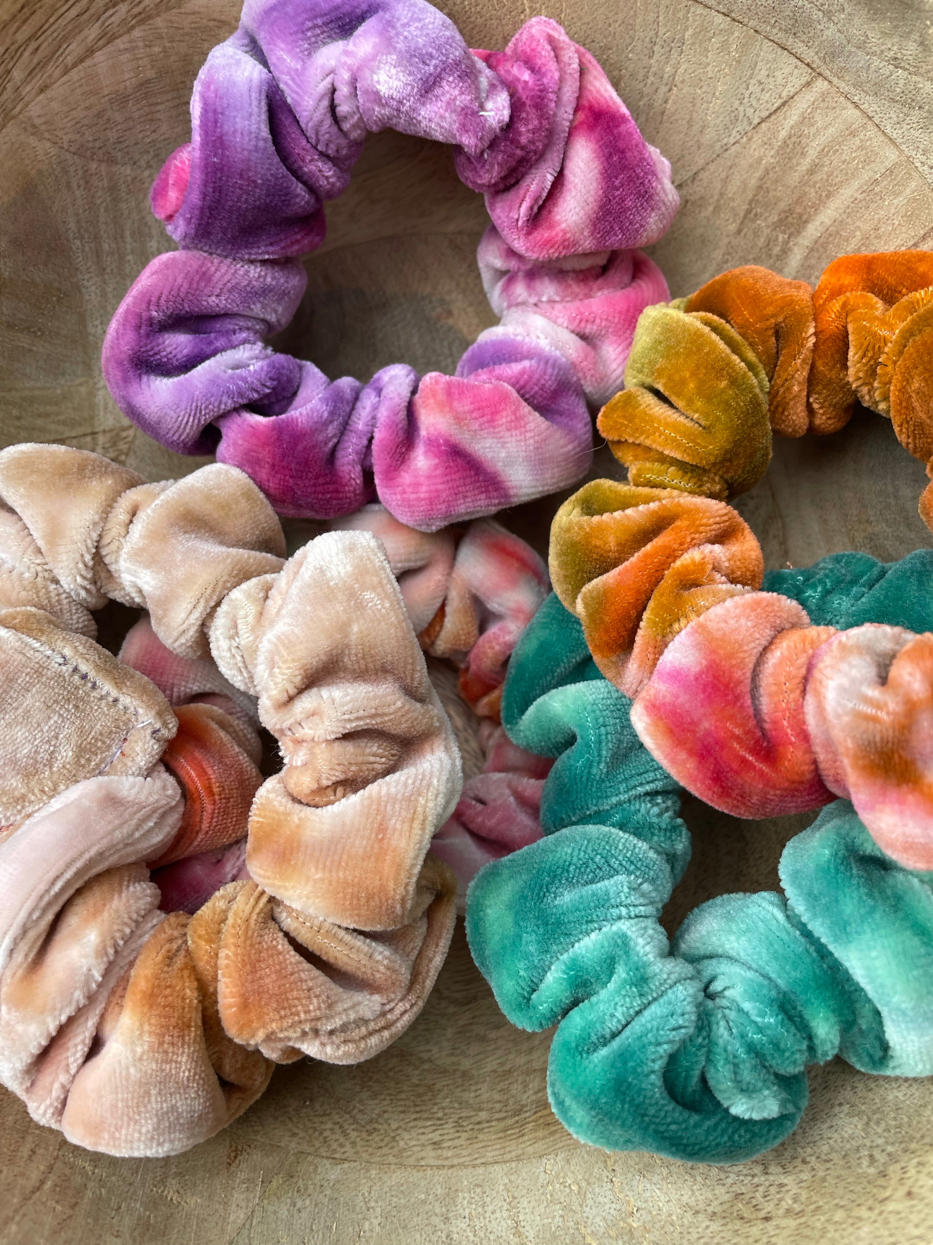 Scrunchies, hand dyed organic bamboo velour