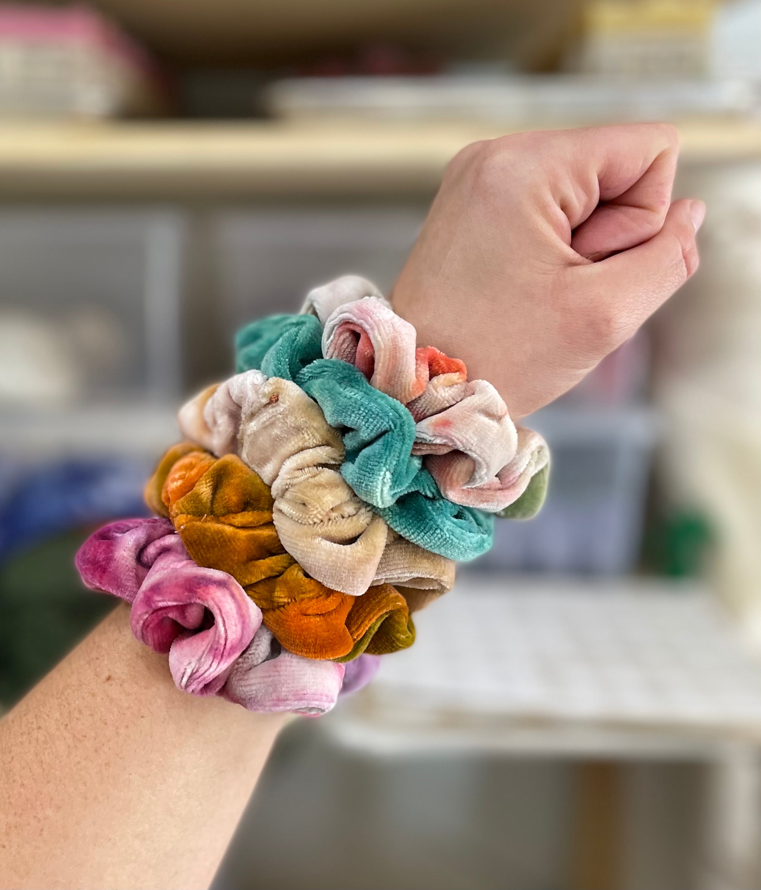 Scrunchies, hand dyed organic bamboo velour