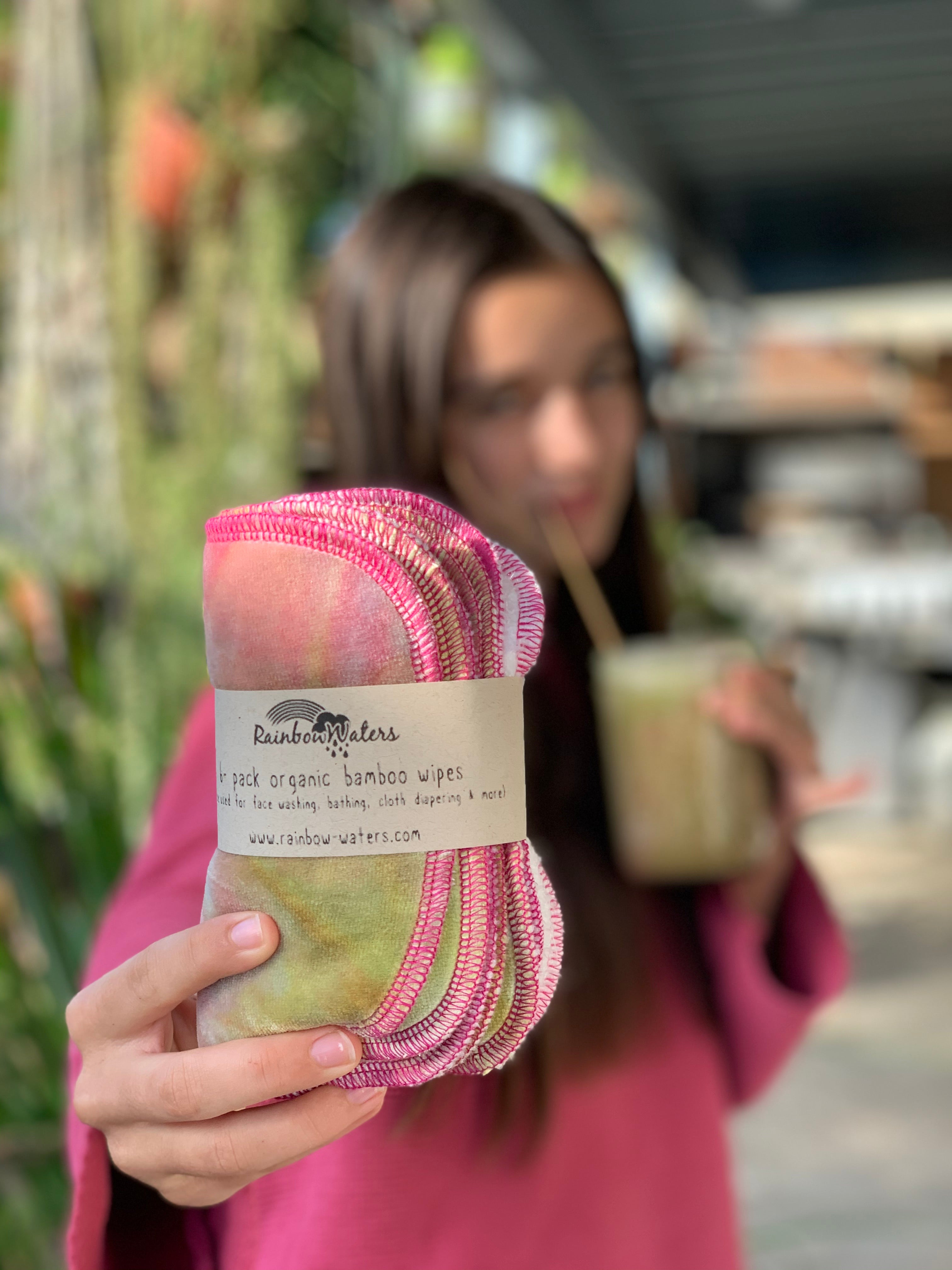 Strawberry Kiwi Smoothie | 6-pack Reusable Cloth Wipes | Organic Cotton/Bamboo Blend