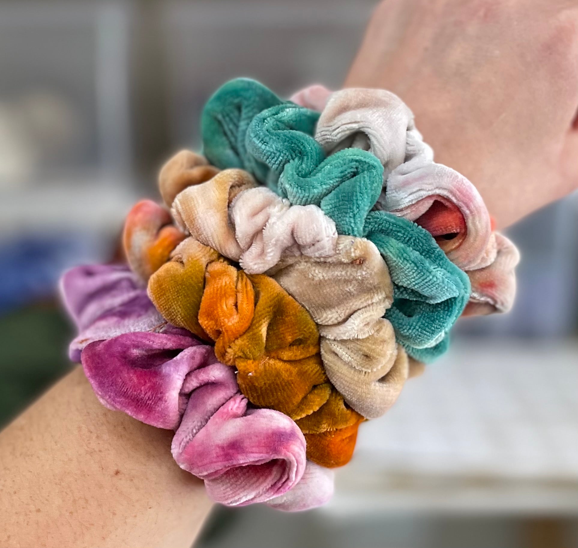 Scrunchies, hand dyed organic bamboo velour